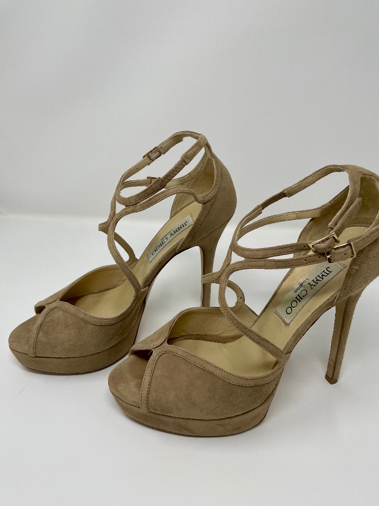 Nude Beige Suede Platform Strappy Sandal Jimmy Coo